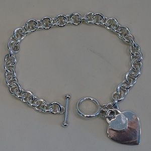 Sterling Silver (.925) Cable Bracelet W/2 Hearts